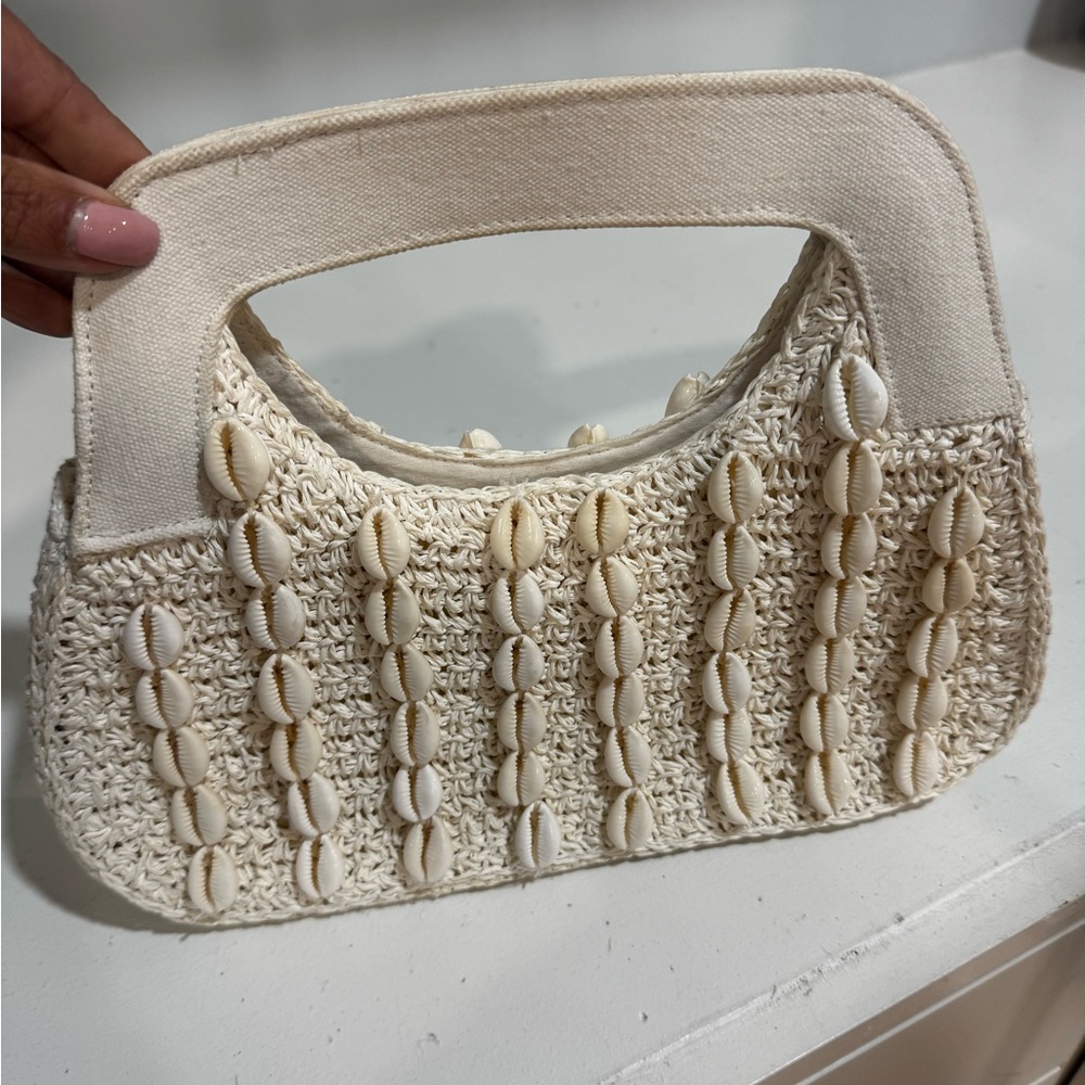 l*space Cream Woven Mini Bag with Cowrie Shells
